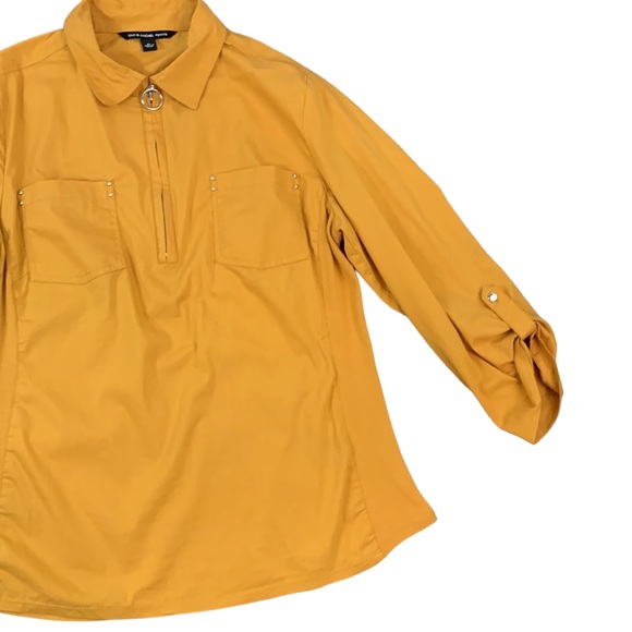Zac & Rachel 3/4 Sleeve Blouse Zipper Front Collar EUC Gold Two Pockets Size LP - Picture 13 of 16
